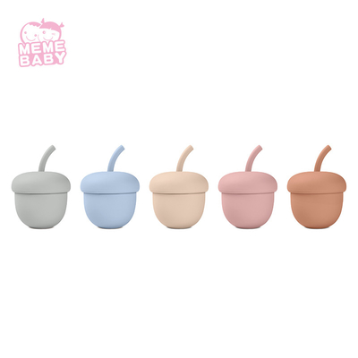200ml Leakproof Silicone Baby Straw Cup Clay Beige Pink Blue Grey